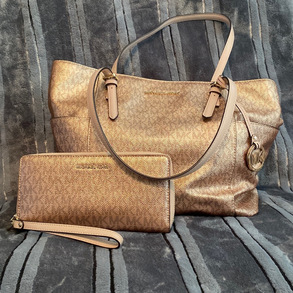 “Metallic Gold” Michael Kors Purse and Wristlet Wallet